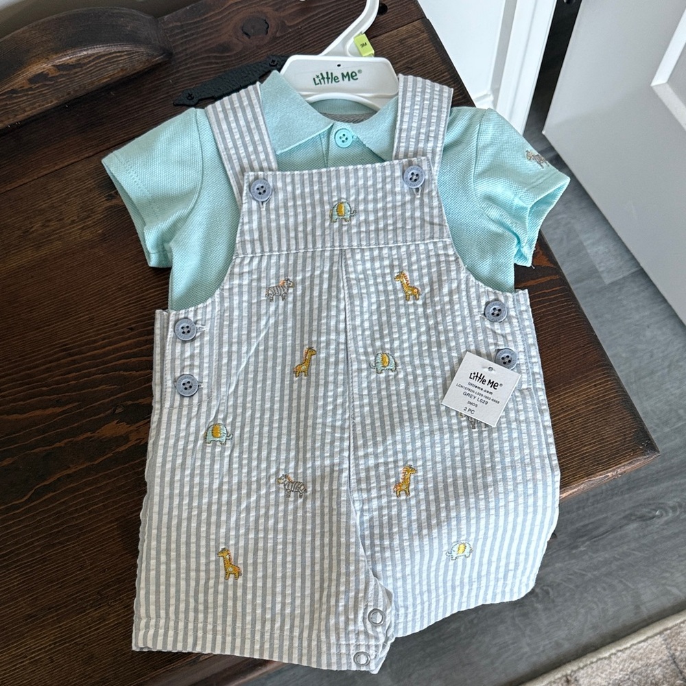 Little Me Aqua and Gray Striped Diaper Cover Set